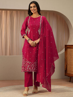 Libas - Women Embroidered Chanderi Silk Kurta and Pant with Dupatta