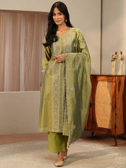 Libas - Women Embroidered Chanderi Silk Kurta and Pant with Dupatta