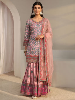 Libas Art - Women Embroidered Silk Blend Kurta and Palazzo with Dupatta