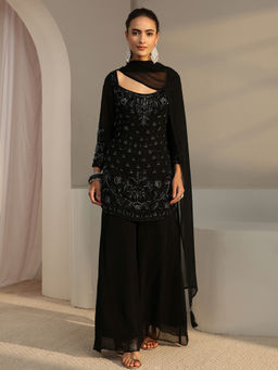 Libas Art - Women Embroidered Georgette Kurta and Palazzo with Dupatta