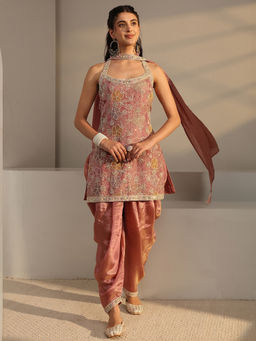 Libas Art - Women Embellished/Sequined Tissue Kurta and Salwar with Dupatta