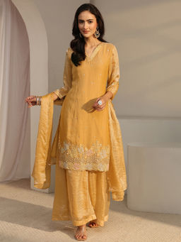 Libas Art - Women Embroidered Tissue Kurta and Palazzo with Dupatta