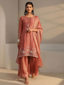 Libas Art - Women Embellished/Sequined Tissue Kurta and Palazzo with Dupatta