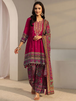 Libas Art - Women Embellished/Sequined Silk Blend Kurti and Pant with Dupatta