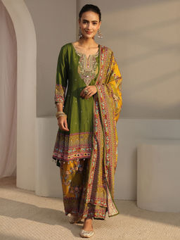 Libas Art - Women Embellished/Sequined Silk Blend Kurta and Palazzo with Dupatta