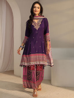 Libas Art - Women Embellished/Sequined Silk Blend Kurta and Palazzo with Dupatta