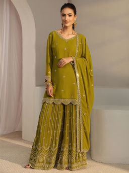 Libas Art - Women Embellished/Sequined Georgette Kurta and Palazzo with Dupatta