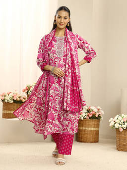 Gerua By Libas - Women Thread Work Cotton Blend Kurta and Pant with Dupatta