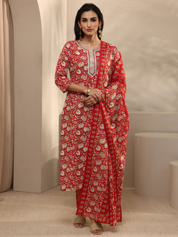 Gerua By Libas - Women Mirror Work Cotton Blend Kurta and Pant with Dupatta