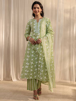 Gerua By Libas - Women Mirror Work Cotton Kurta and Pant with Dupatta