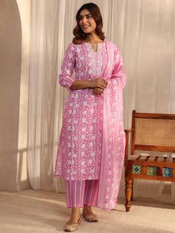 Gerua By Libas - Women Mirror Work Cotton Kurta and Pant with Dupatta