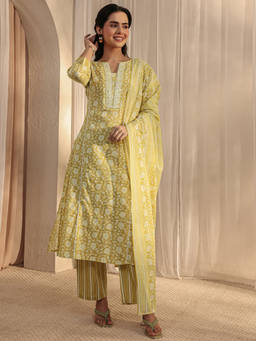 Gerua By Libas - Women Mirror Work Cotton Kurta and Pant with Dupatta