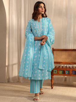 Gerua By Libas - Women Mirror Work Cotton Kurta and Pant with Dupatta