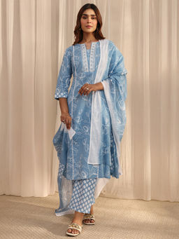 Gerua By Libas - Women Mirror Work Cotton Kurta and Pant with Dupatta