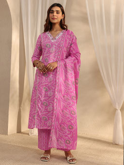 Gerua By Libas - Women Mirror Work Cotton Kurta and Pant with Dupatta