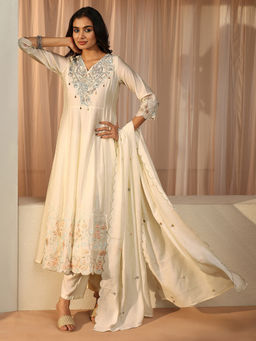Libas - Women Embroidered Silk Blend Anarkali and Pant with Dupatta