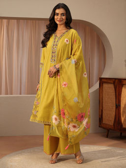 Libas - Women Mirror Work Silk Blend Kurta and Pant with Dupatta