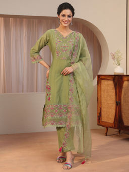 Libas - Women Mirror Work Silk Blend Kurta and Pant with Dupatta