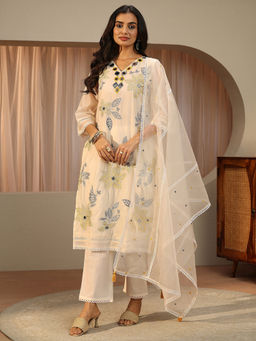 Libas - Women Mirror Work Silk Blend Kurta and Pant with Dupatta