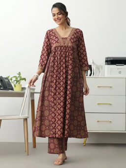 Gerua By Libas - Women Mirror Work Cotton Blend Anarkali with Pant