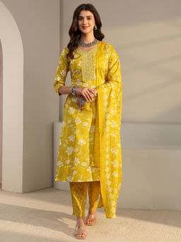 Gerua By Libas - Women Mirror Work Cotton Blend Kurta and Pant with Dupatta