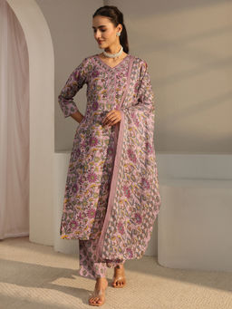 Gerua By Libas - Women Thread Work Cotton Blend Kurta and Pant with Dupatta