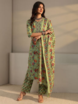 Gerua By Libas - Women Thread Work Cotton Blend Kurta and Pant with Dupatta