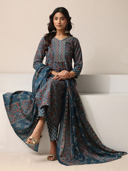 Gerua By Libas - Women Mirror Work Cotton Blend Kurta and Pant with Dupatta
