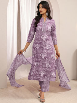 Gerua By Libas - Women Mirror Work Cotton Blend Kurta and Pant with Dupatta