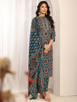 Gerua By Libas - Women Mirror Work Cotton Blend Kurta and Pant with Dupatta