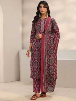 Gerua By Libas - Women Mirror Work Cotton Blend Kurta and Pant with Dupatta
