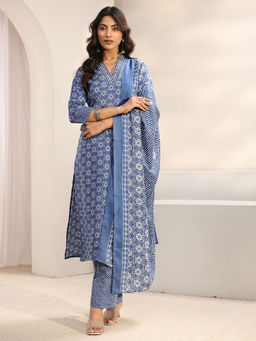 Gerua By Libas - Women Embroidered Cotton Blend Kurta and Pant with Dupatta