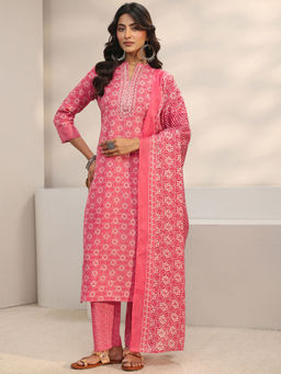 Gerua By Libas - Women Mirror Work Cotton Blend Kurta and Pant with Dupatta