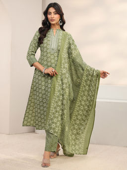 Gerua By Libas - Women Mirror Work Cotton Blend Kurta and Pant with Dupatta