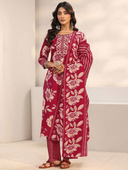 Gerua By Libas - Women Embroidered Cotton Blend Kurta and Pant with Dupatta