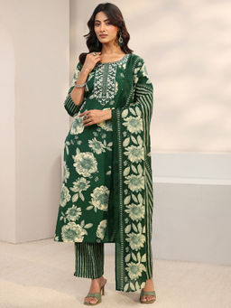 Gerua By Libas - Women Embroidered Cotton Blend Kurta and Pant with Dupatta