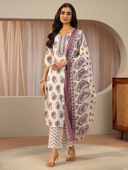 Gerua By Libas - Women Embroidered Cotton Blend Kurta and Pant with Dupatta