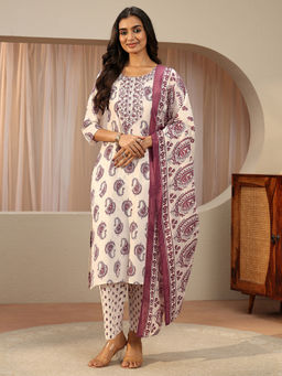 Gerua By Libas - Women Embroidered Cotton Blend Kurta and Pant with Dupatta