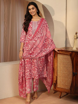 Gerua By Libas - Women Mirror Work Cotton Kurta and Pant with Dupatta