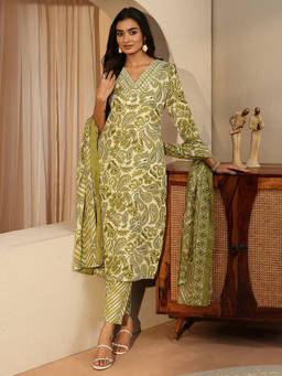 Gerua By Libas - Women Mirror Work Cotton Kurta and Pant with Dupatta