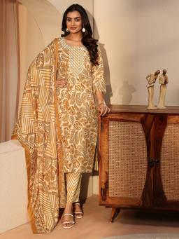 Gerua By Libas - Women Embroidered Cotton Kurta and Pant with Dupatta