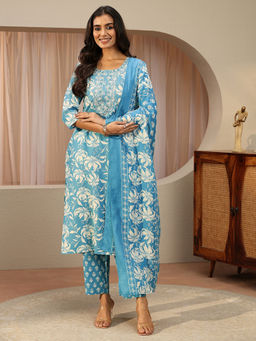 Gerua By Libas - Women Embroidered Cotton Kurta and Pant with Dupatta