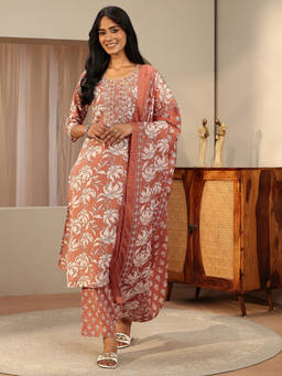 Gerua By Libas - Women Embroidered Cotton Kurta and Pant with Dupatta