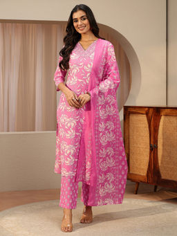 Gerua By Libas - Women Mirror Work Cotton Kurta and Pant with Dupatta