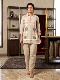 Autumnlane - Women Embroidered Jute Co-Ord Set