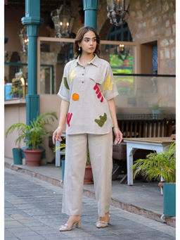 Autumnlane - Women Embroidered Jute Co-Ord Set
