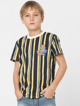 Jack & Jones Junior - Boys Yellow Striped Crew Neck T-shirt