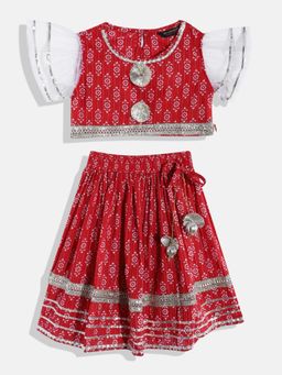 Readiprint - Straight Style Cotton Fabric Red Printed Lehenga Choli (Set of 2)