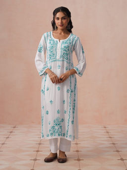 House of Chikankari - HOC Women White Rayon Chikankari Kurta