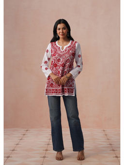 House of Chikankari - HOC Women White Cotton Chikankari Short Kurta